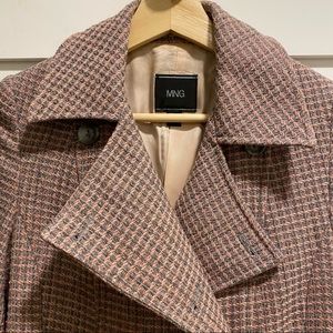 MNG Pink/Gray Long Wool Pea Coat
